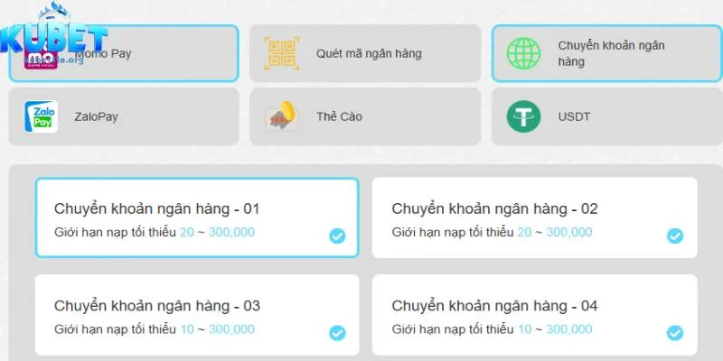 Quy trình nạp tiền Kubet11 qua ngân hàng đơn giản dễ hiểu